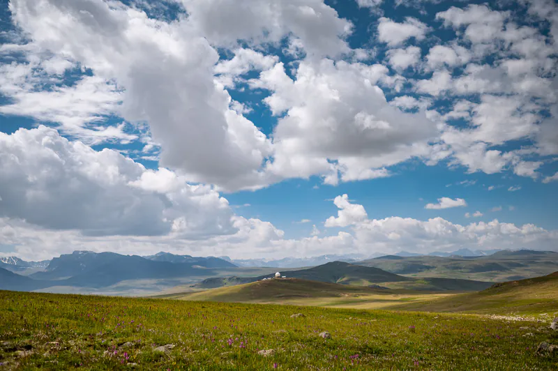 Green plains of Deosai, the Land of Giants, under a big sky