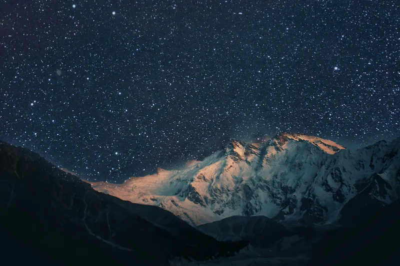 Stars over Nanga Parbat, seen from Fairy Meadows at night